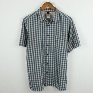 The North Face Men's Medium Blue Plaid Casual Short Sleeve Button Up Shirt